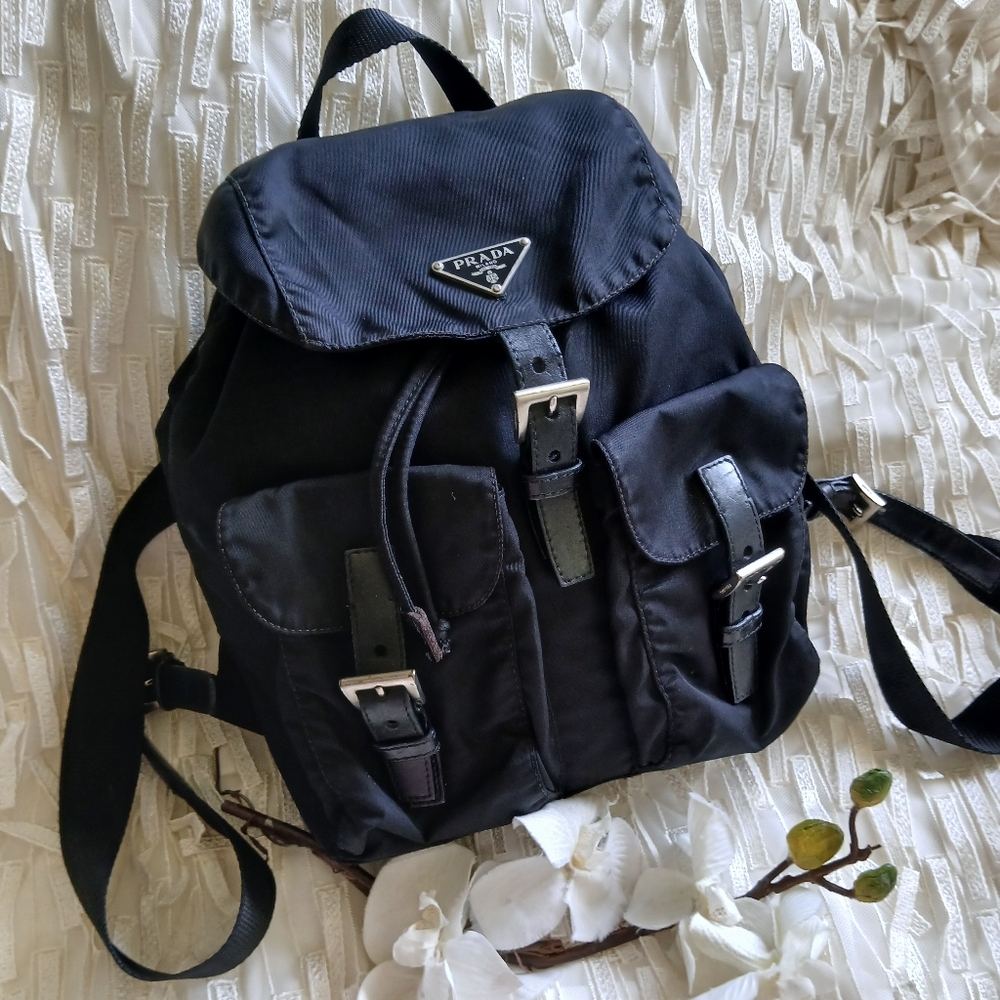 Prada Black Nylon Backpack with Silver Hardware